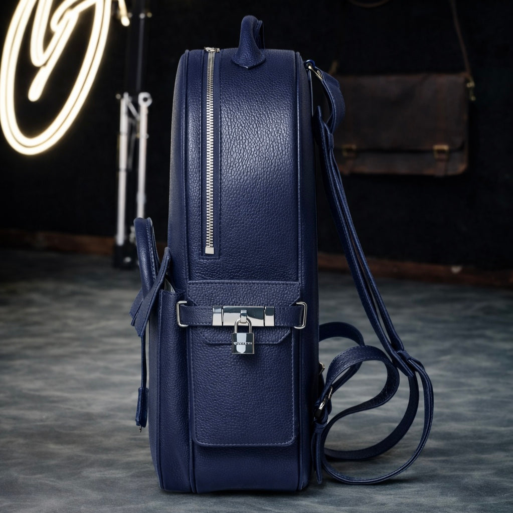 Pebbled Leather Mini Backpack In Navy
