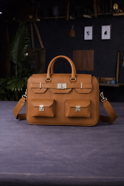 The Sovereign Leather Briefcase In Cognac Tan
