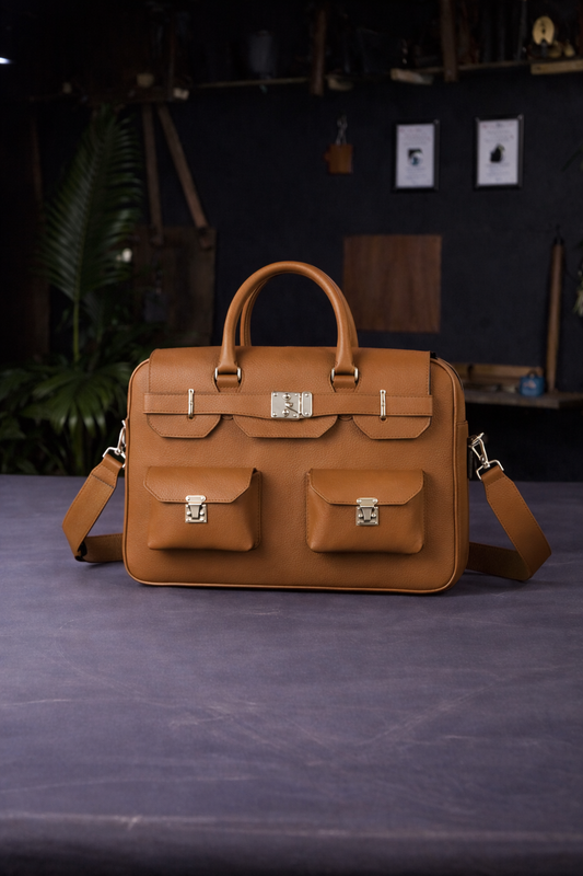 The Sovereign Leather Briefcase In Cognac Tan