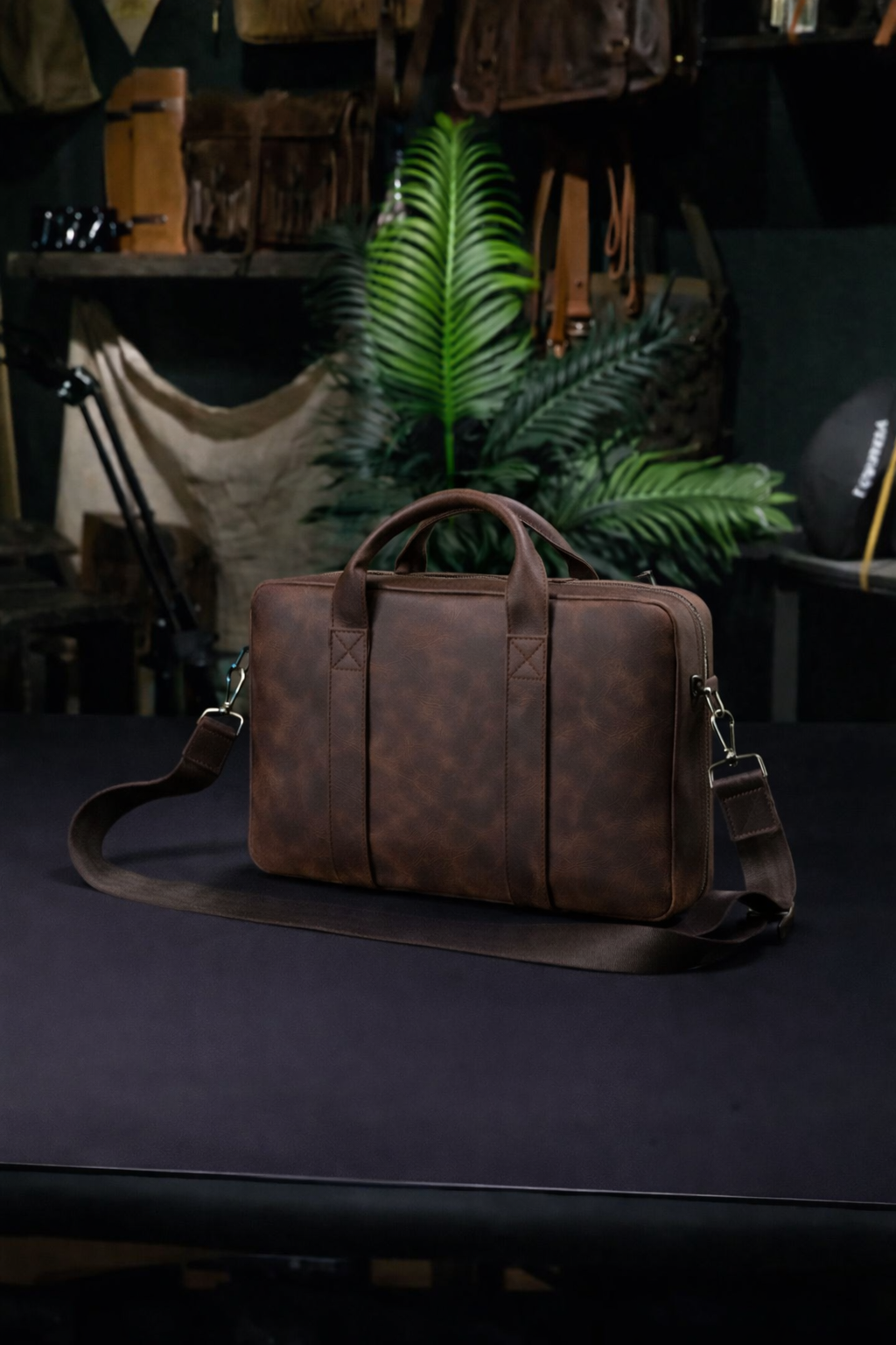 Vintage Brown Leather Laptop Briefcase In Chestnut