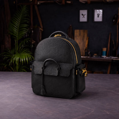 Pebbled Leather Mini Backpack In Black