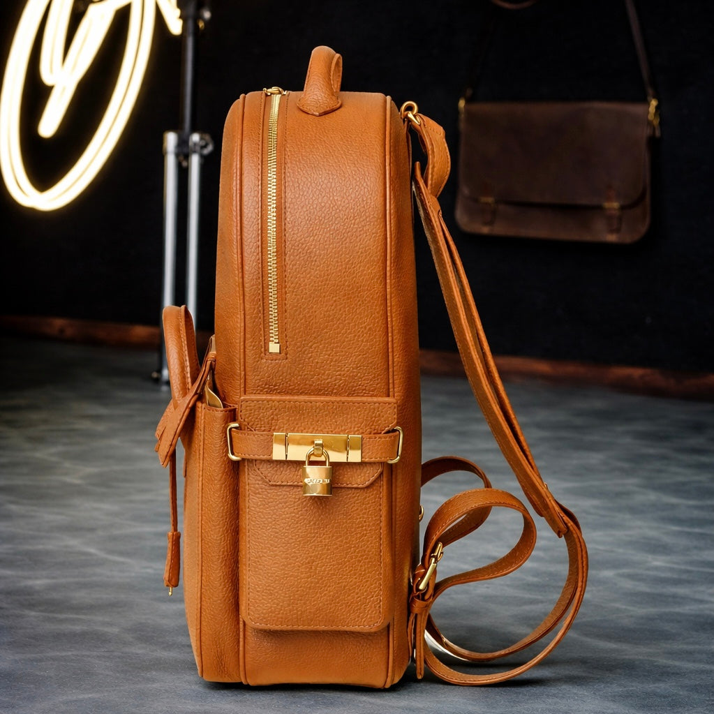 Pebbled Leather Mini Backpack In Tan