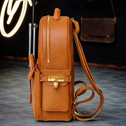 Pebbled Leather Mini Backpack In Tan