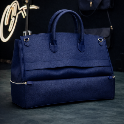 The Noir Executive Pebbled Leather Tote In Midnight Navy