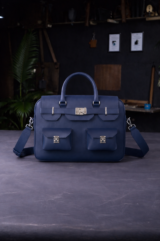 The Sovereign Leather Briefcase In Midnight Navy