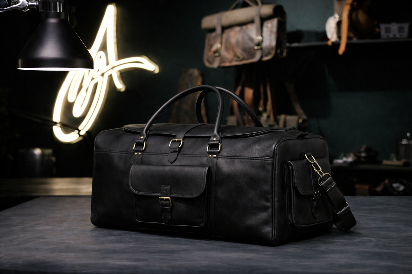 The Heritage Full Grain Weekender in Black