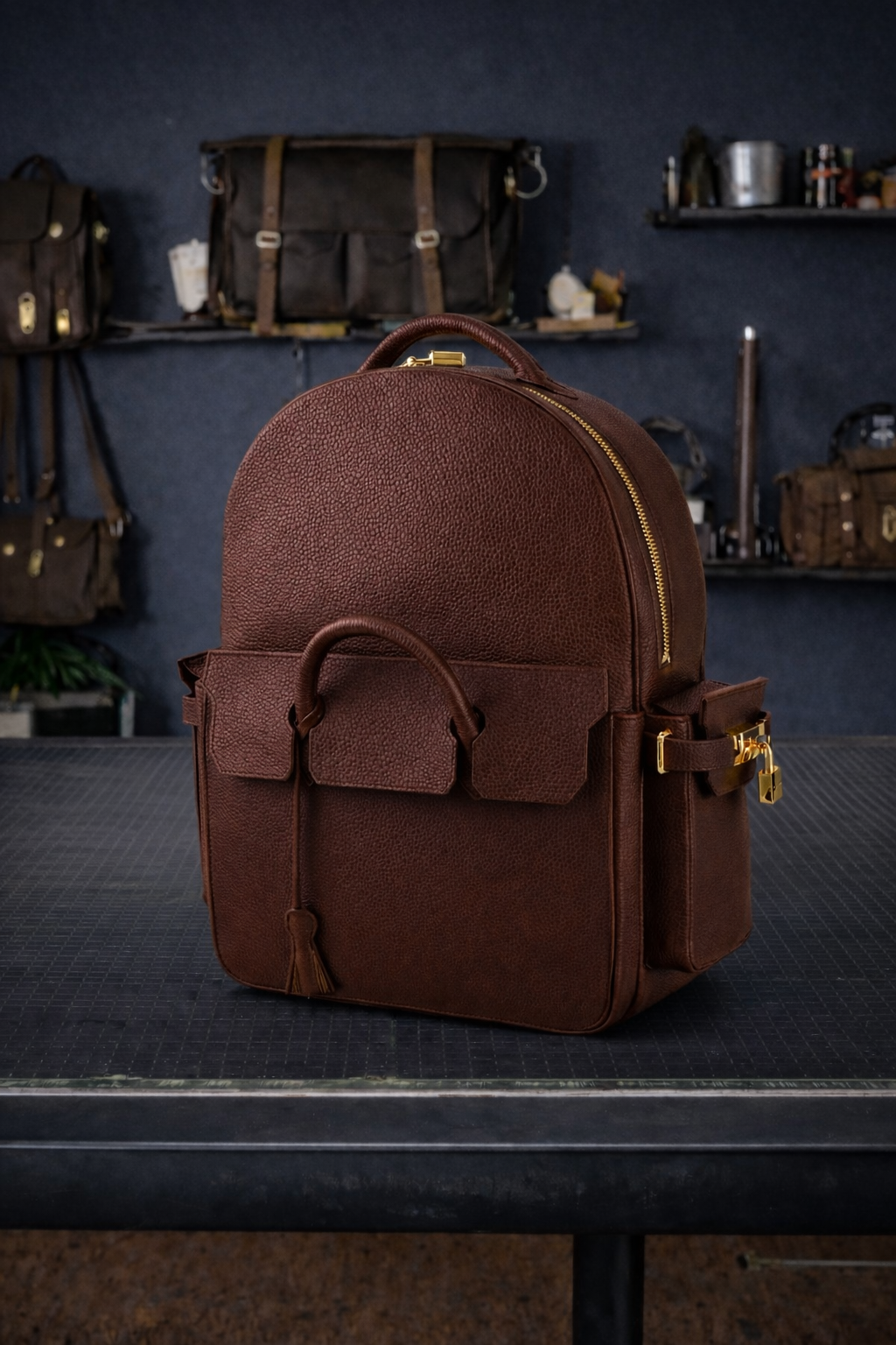 Pebbled Leather Mini Backpack In Brown