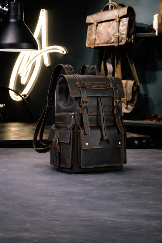 Aurelius Vintage Leather Backpack in Chocolate Brown