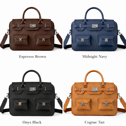 The Sovereign Leather Briefcase In Midnight Navy