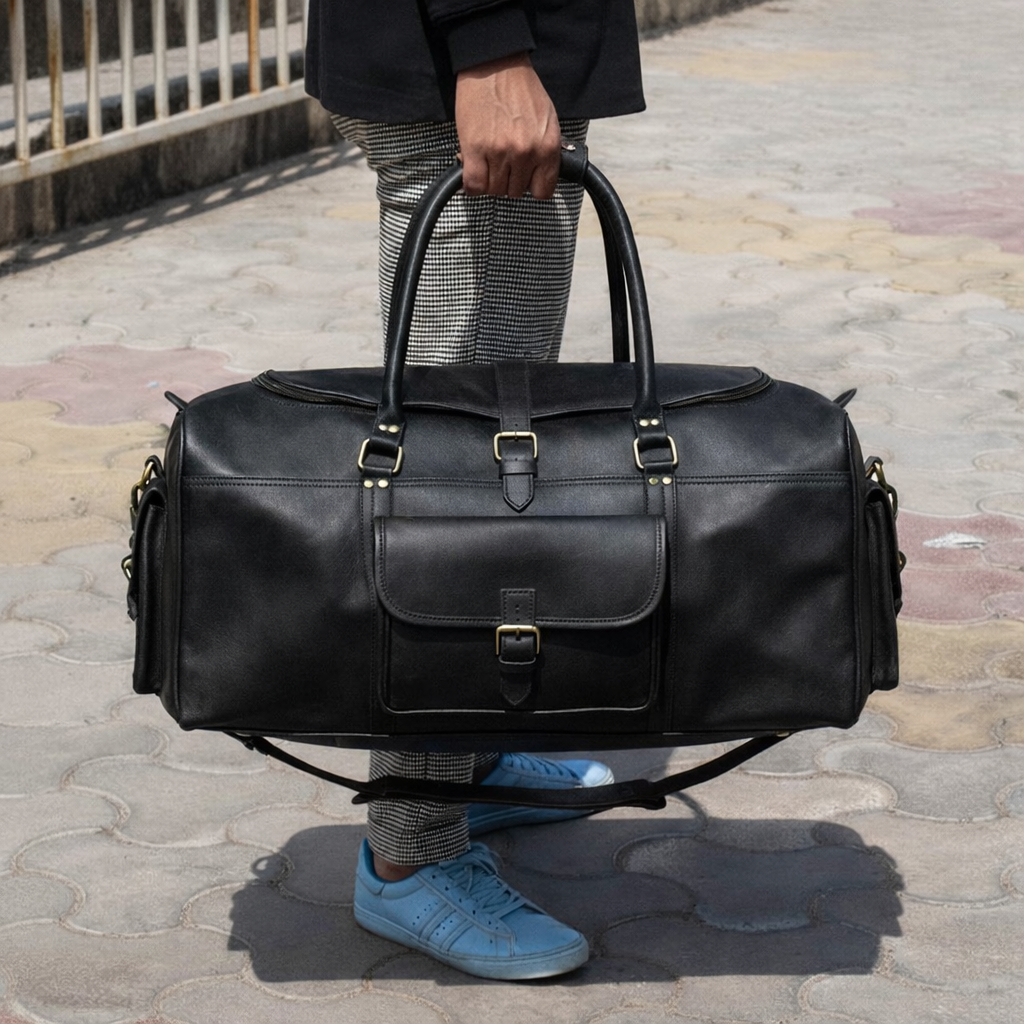 The Heritage Full Grain Weekender in Black
