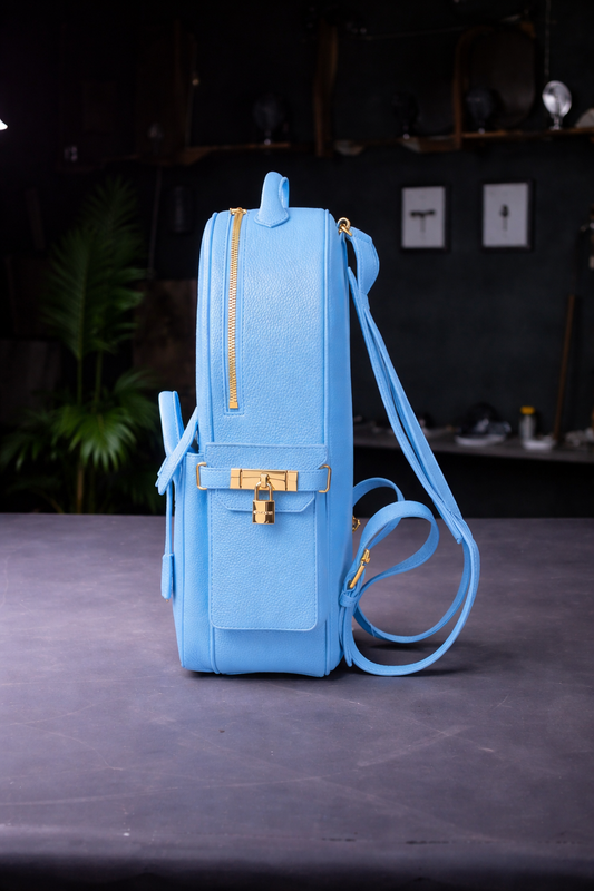 Pebbled Leather Mini Backpack In Baby Blue