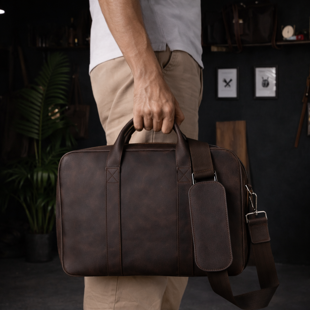 Vintage Brown Leather Laptop Briefcase In Chestnut