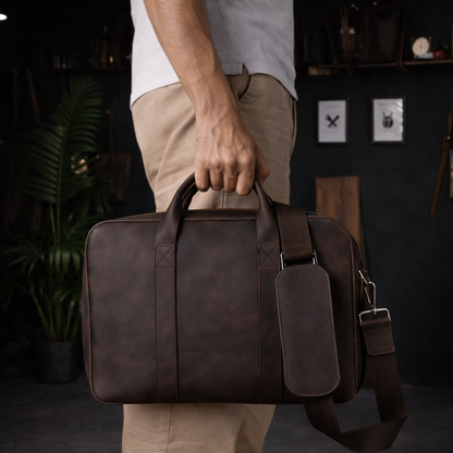 Vintage Brown Leather Laptop Briefcase In Chestnut