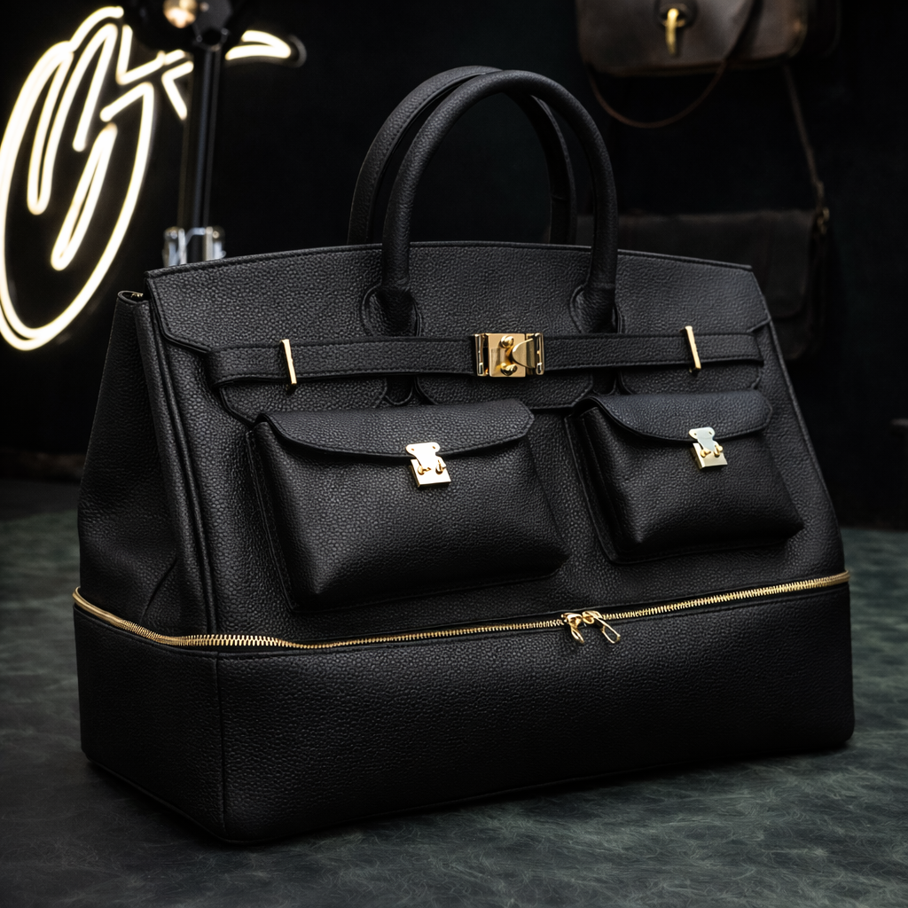 The Noir Executive Pebbled Leather Tote In Black