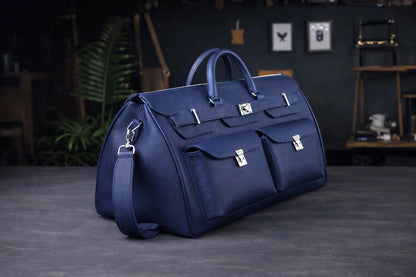 Noir Grand Leather Duffel in Midnight Navy