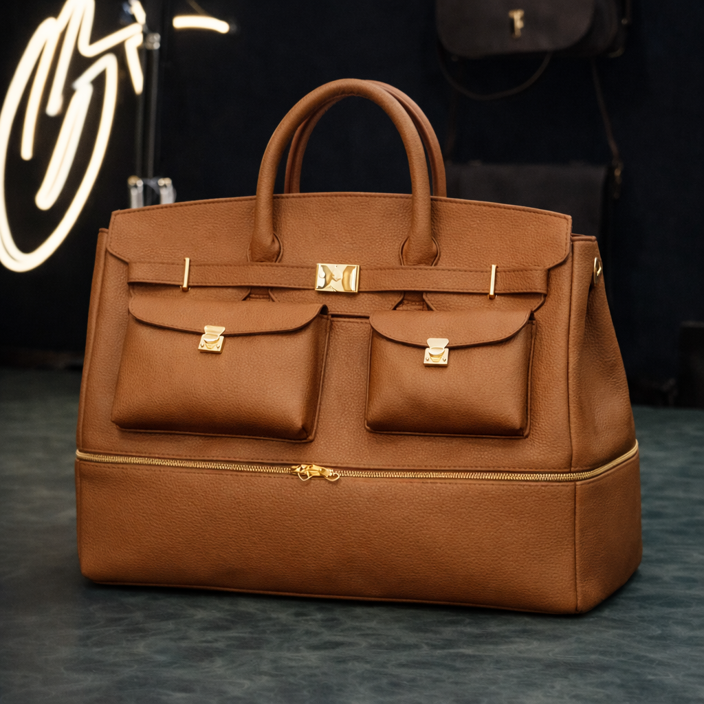 The Noir Executive Pebbled Leather Tote Bag in Tan