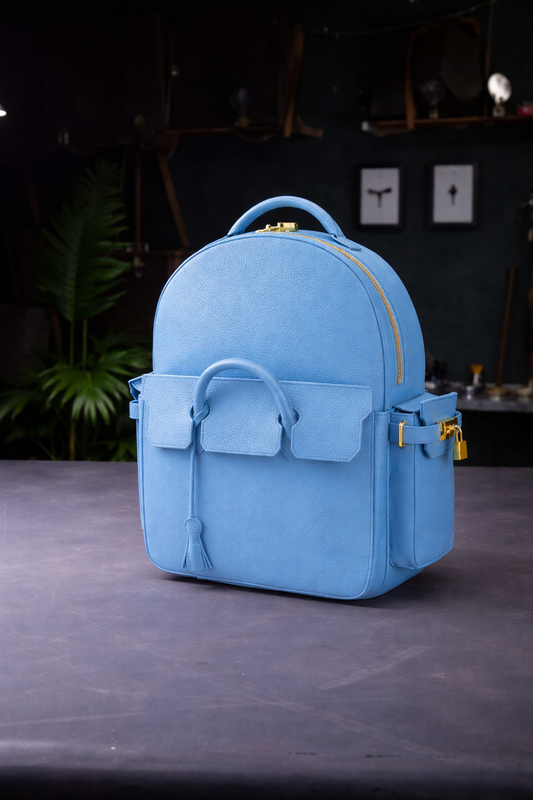 Pebbled Leather Mini Backpack In Baby Blue