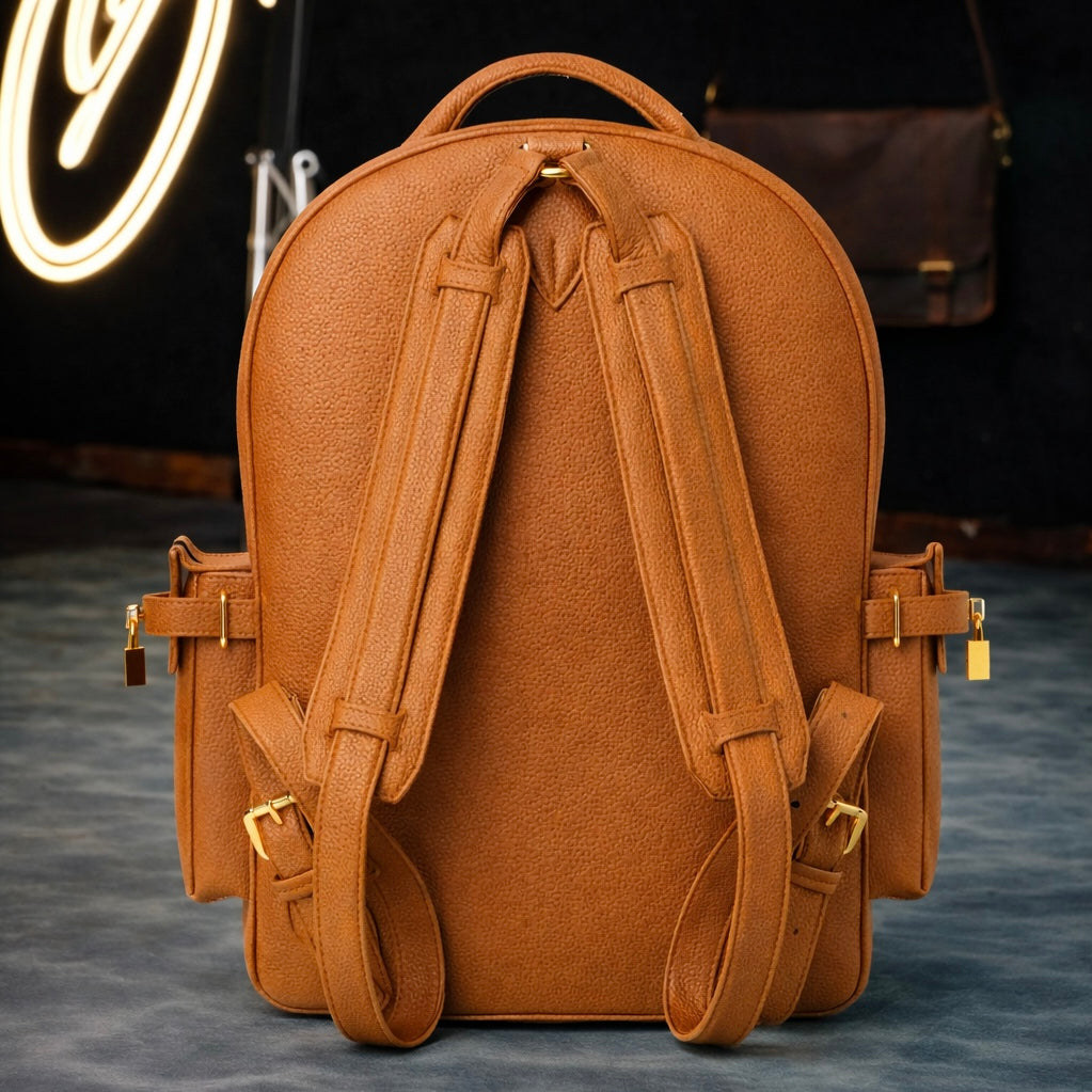 Pebbled Leather Mini Backpack In Tan