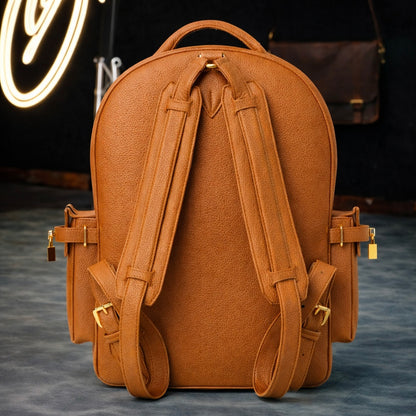 Pebbled Leather Mini Backpack In Tan