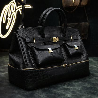 The Noir Executive Croc Leather Tote