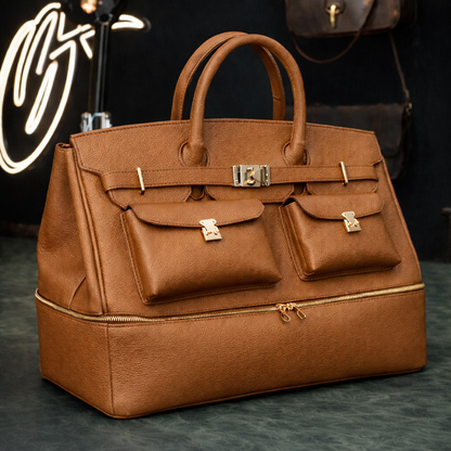 The Noir Executive Pebbled Leather Tote Bag in Tan