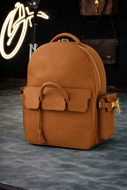 Pebbled Leather Mini Backpack In Tan