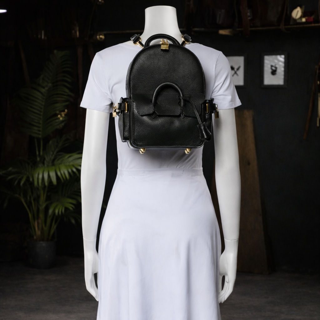 Pebbled Leather Mini Backpack In Black