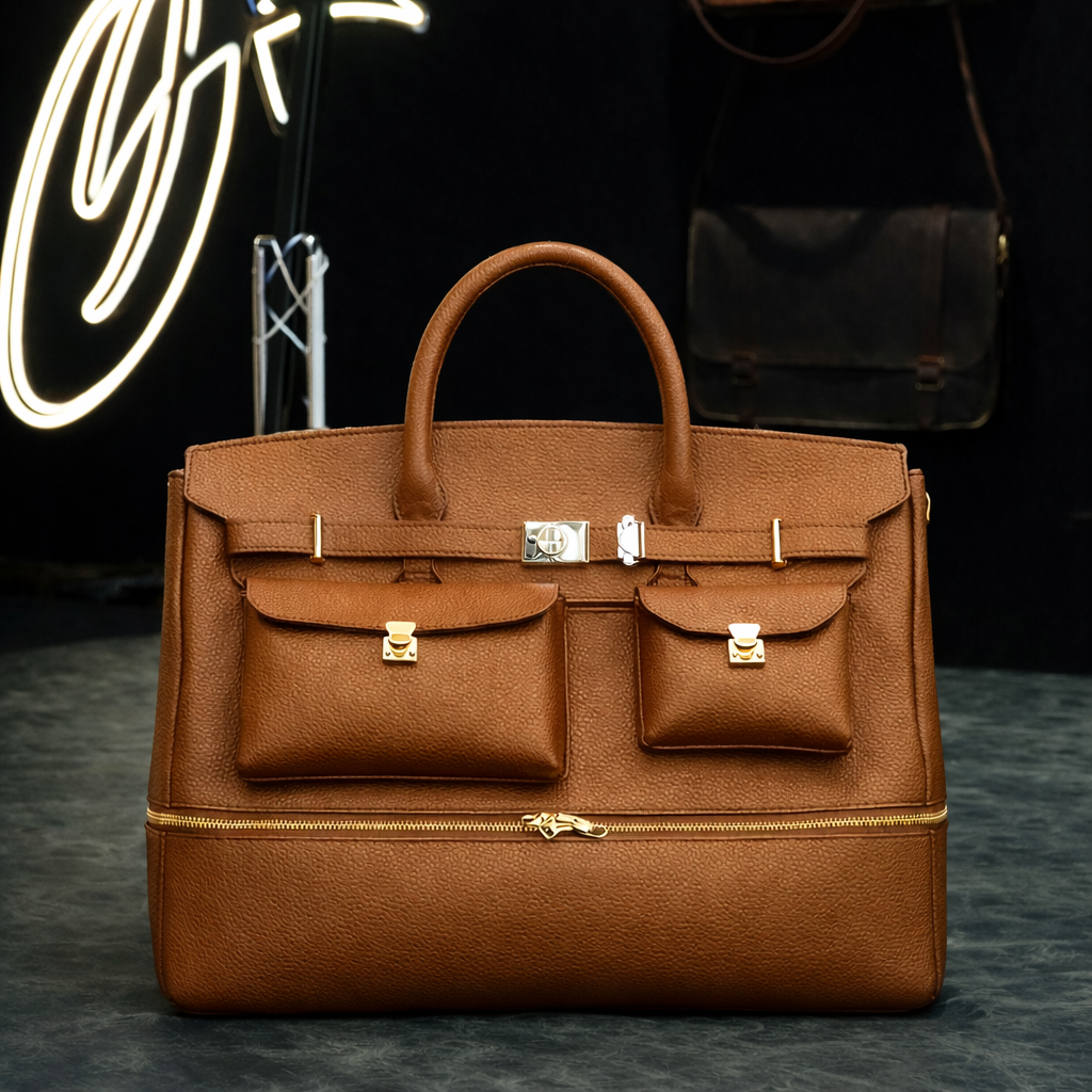 The Noir Executive Pebbled Leather Tote Bag in Tan