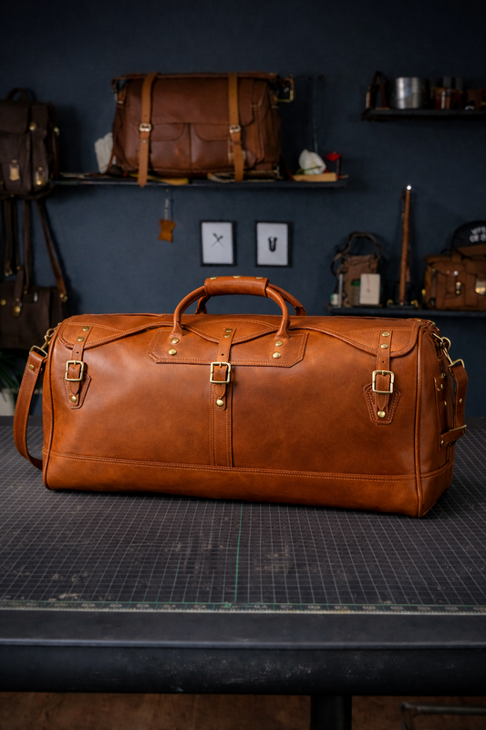 Regent Leather Weekender In Cognac Tan