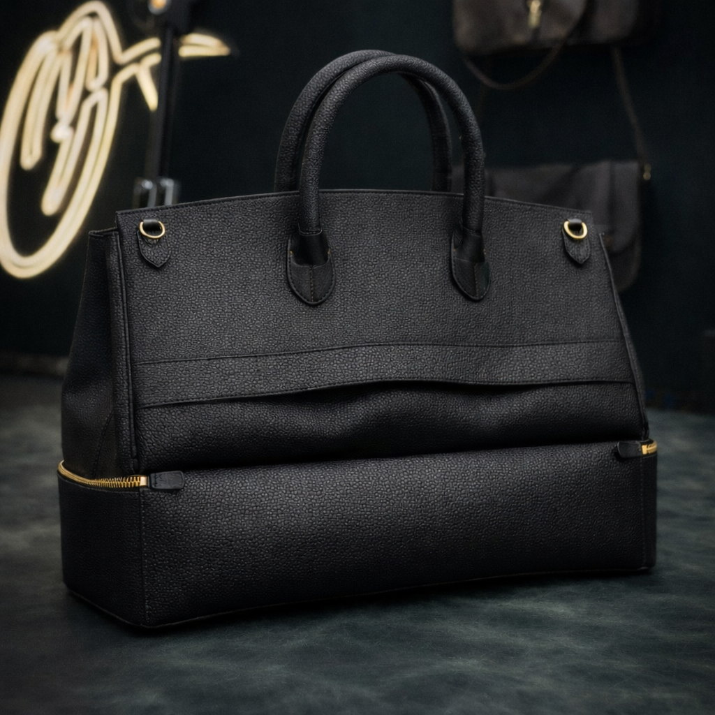 The Noir Executive Pebbled Leather Tote In Black