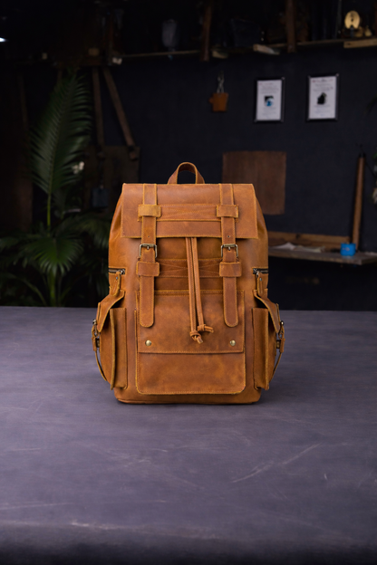 Aurelius Vintage Leather Backpack in Cognac Tan