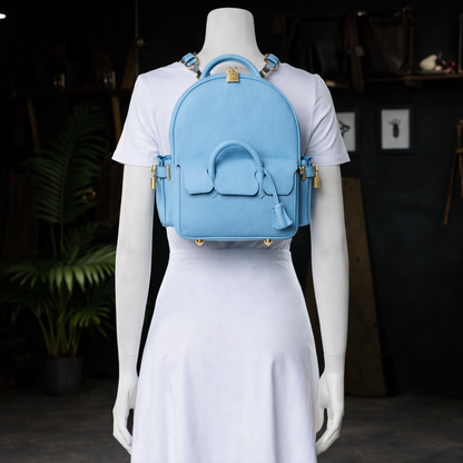 Pebbled Leather Mini Backpack In Baby Blue