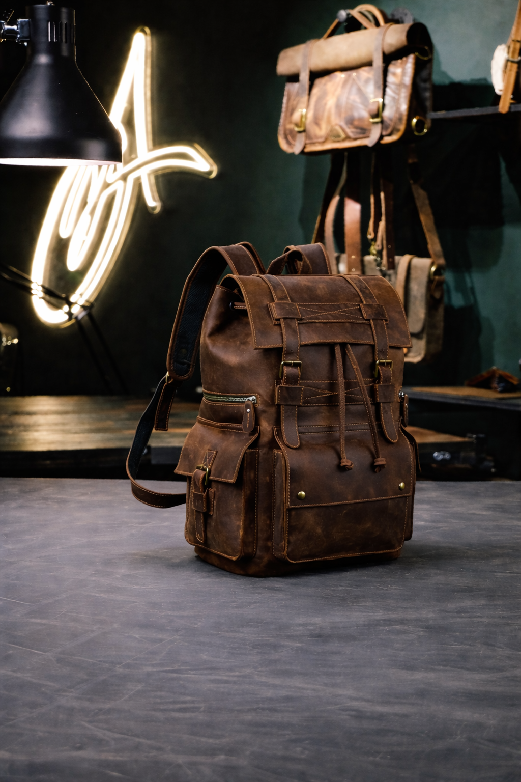 Aurelius Vintage Leather Backpack in Heritage Brown