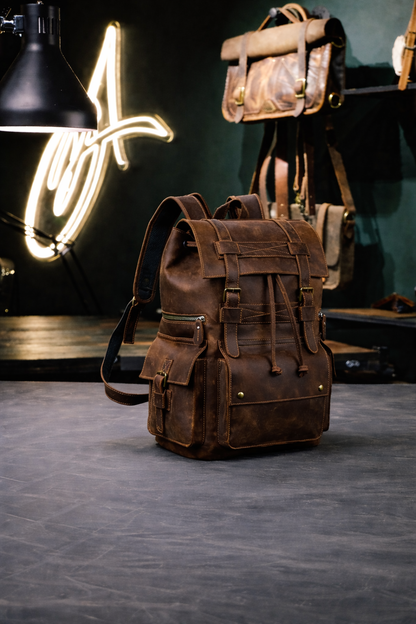 Aurelius Vintage Leather Backpack in Heritage Brown