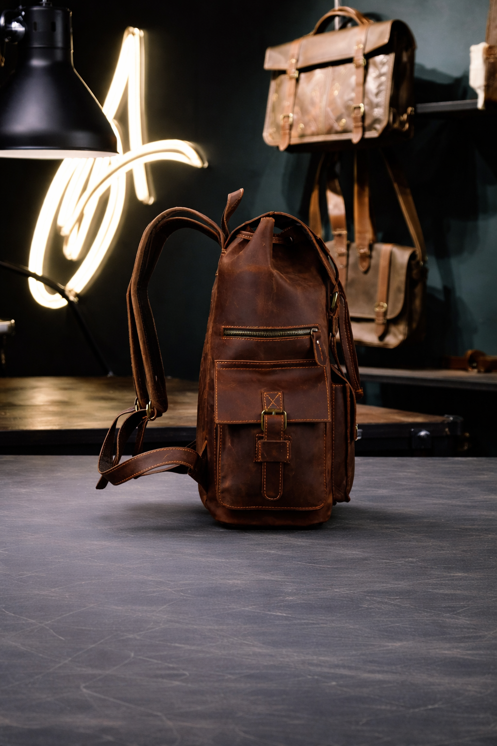 Aurelius Vintage Leather Backpack in Heritage Brown
